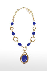 Etienne Aigner Marine Blue 20" Gold Stone Chain Pendant