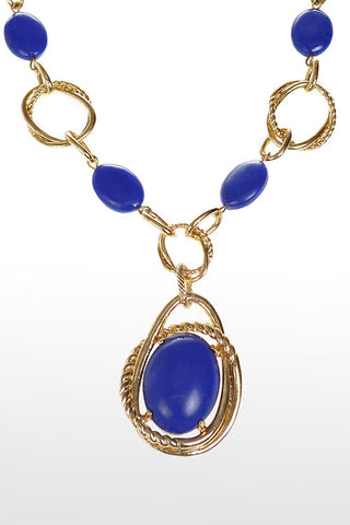 Etienne Aigner Marine Blue 20" Gold Stone Chain Pendant