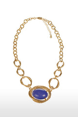 Etienne Aigner Marine Blue 18" Gold Single Stone Collar Necklace