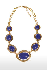 Etienne Aigner Marine Blue 18" Gold Stone Collar Necklace