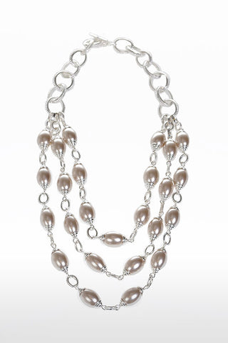 Etienne Aigner Place Vendome 18" Shell Color Stone Triple Strand Necklace