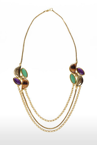 Etienne Aigner Eclipse Gold 28" Tri-Color Stone Pendant Triple Chain Necklace